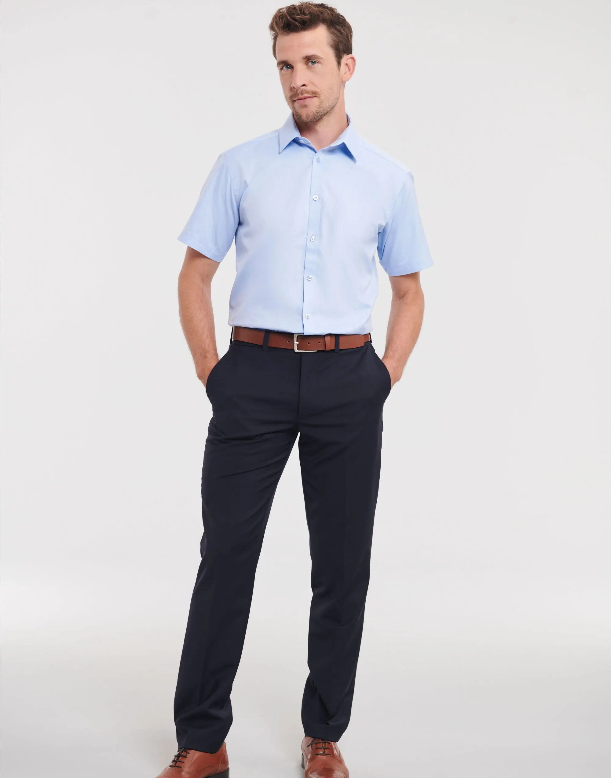 963M Russell Collection Mens SS H'Bone Shirt