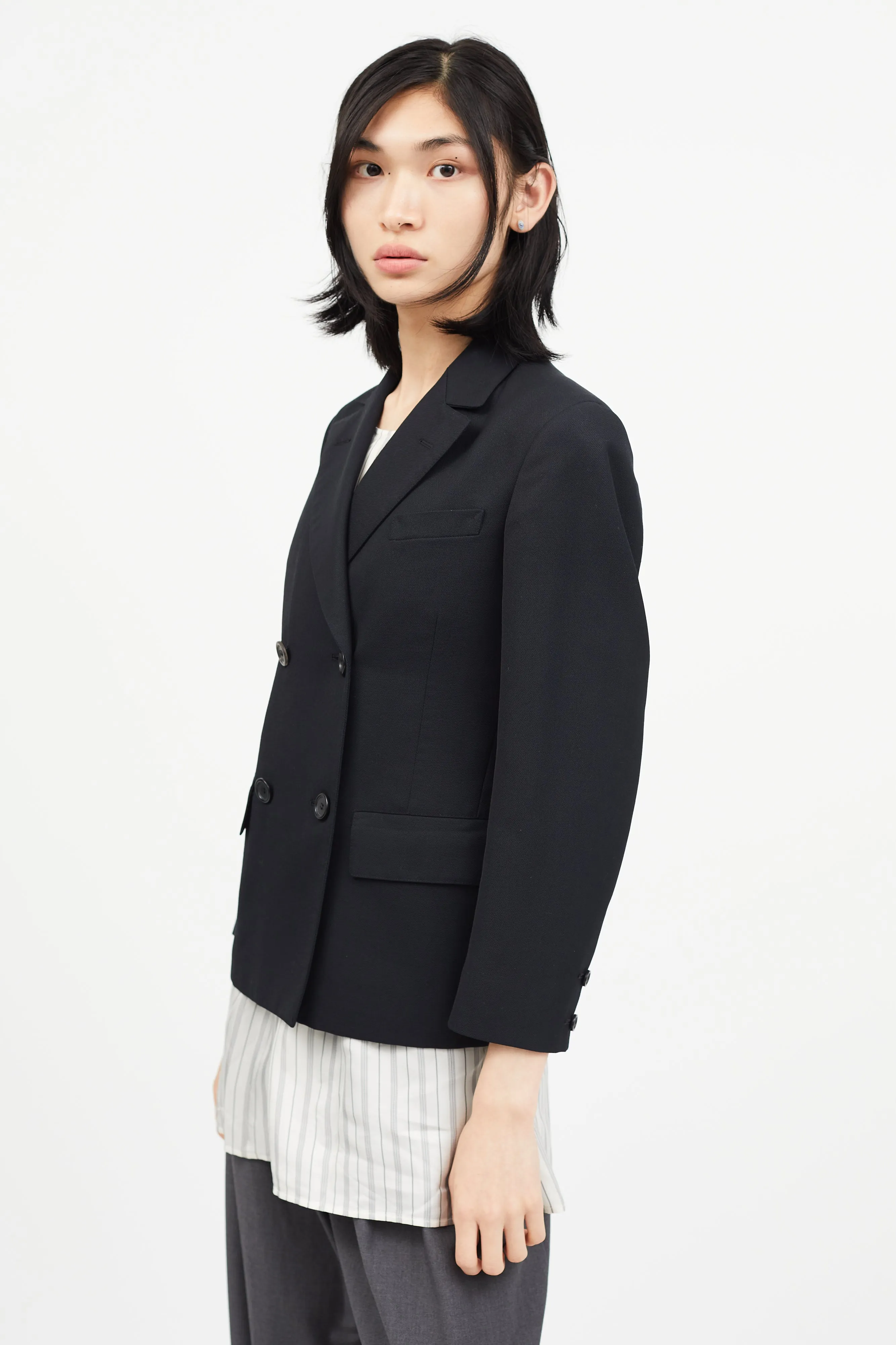 Black Double Breasted Wool Blazer