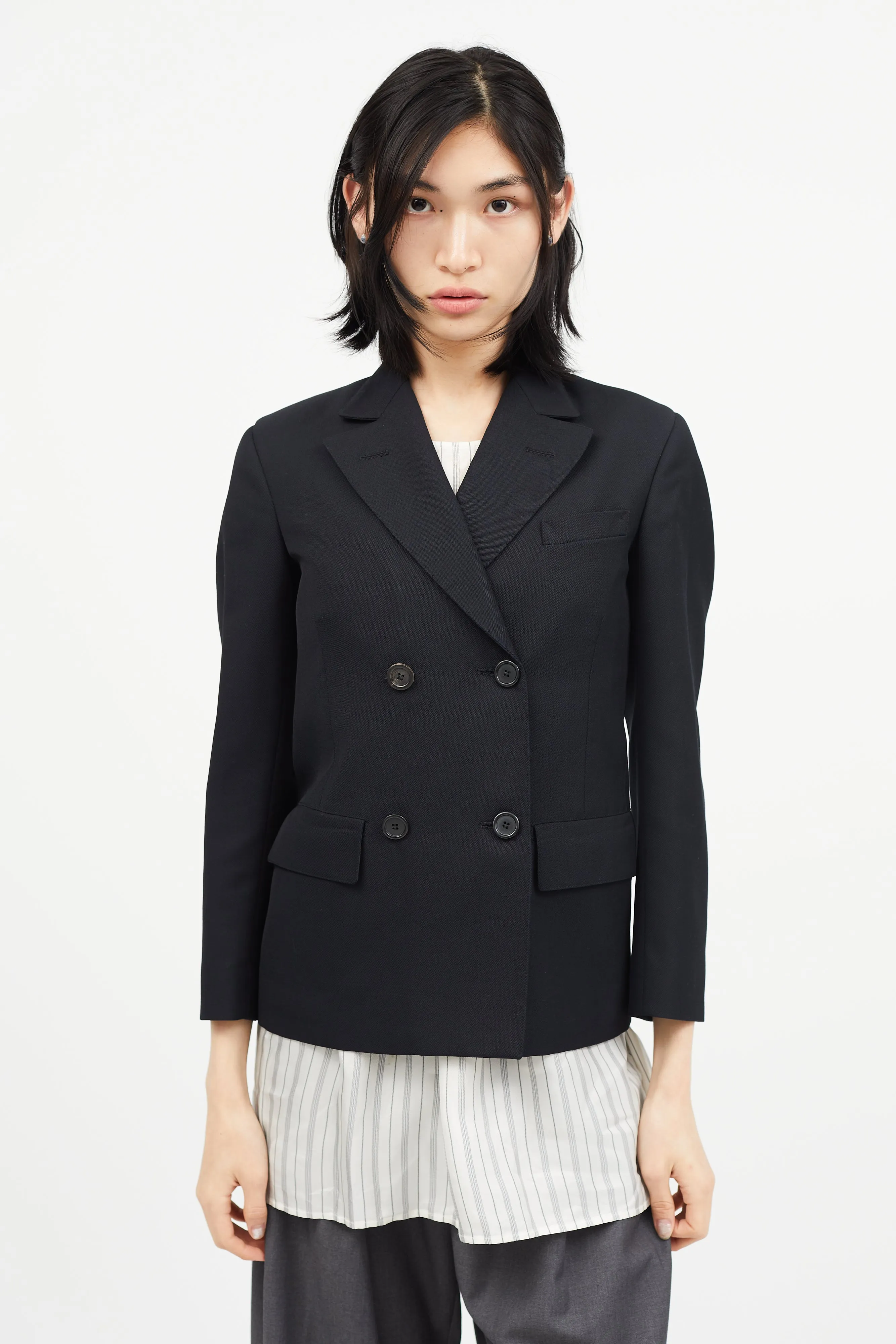 Black Double Breasted Wool Blazer