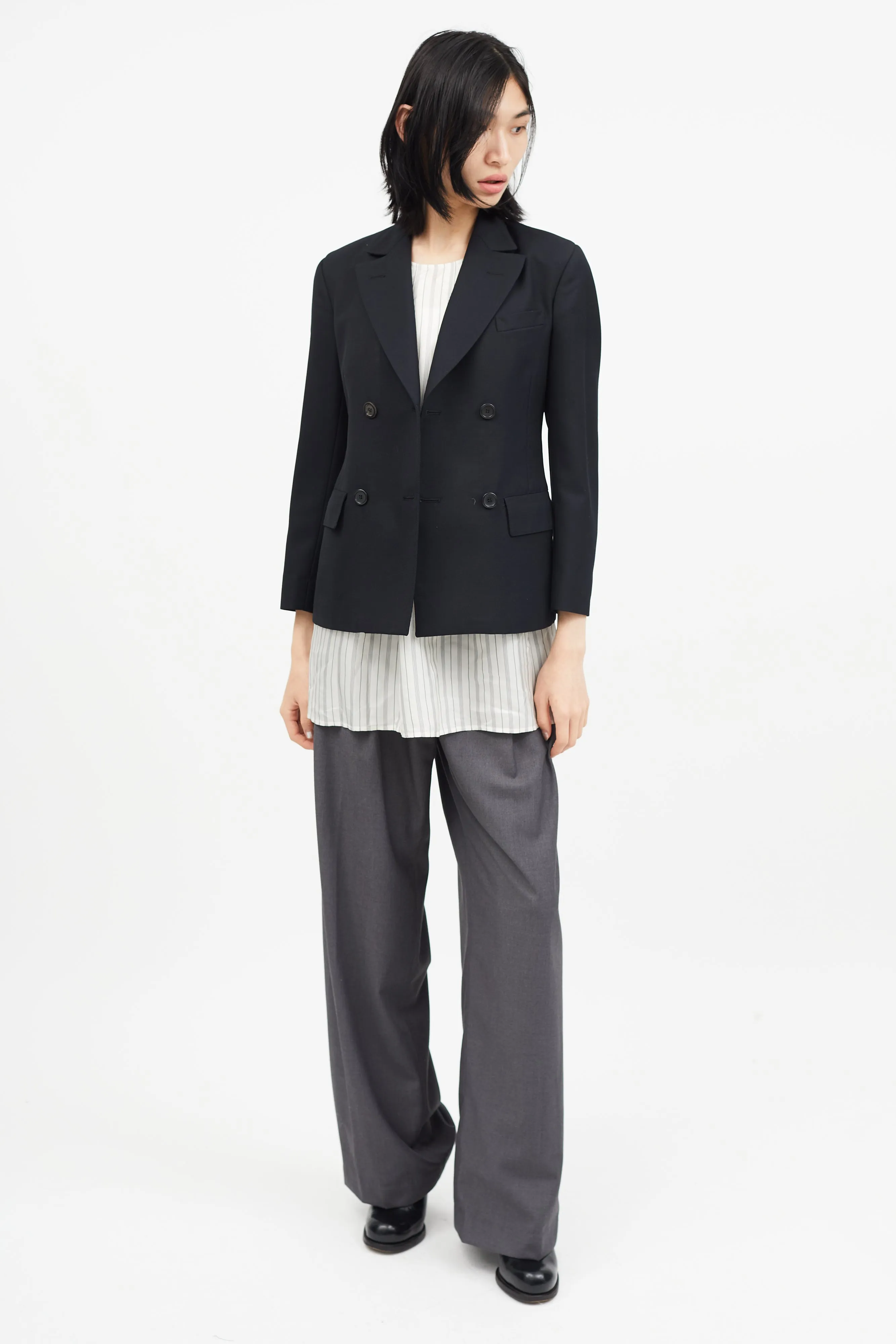 Black Double Breasted Wool Blazer