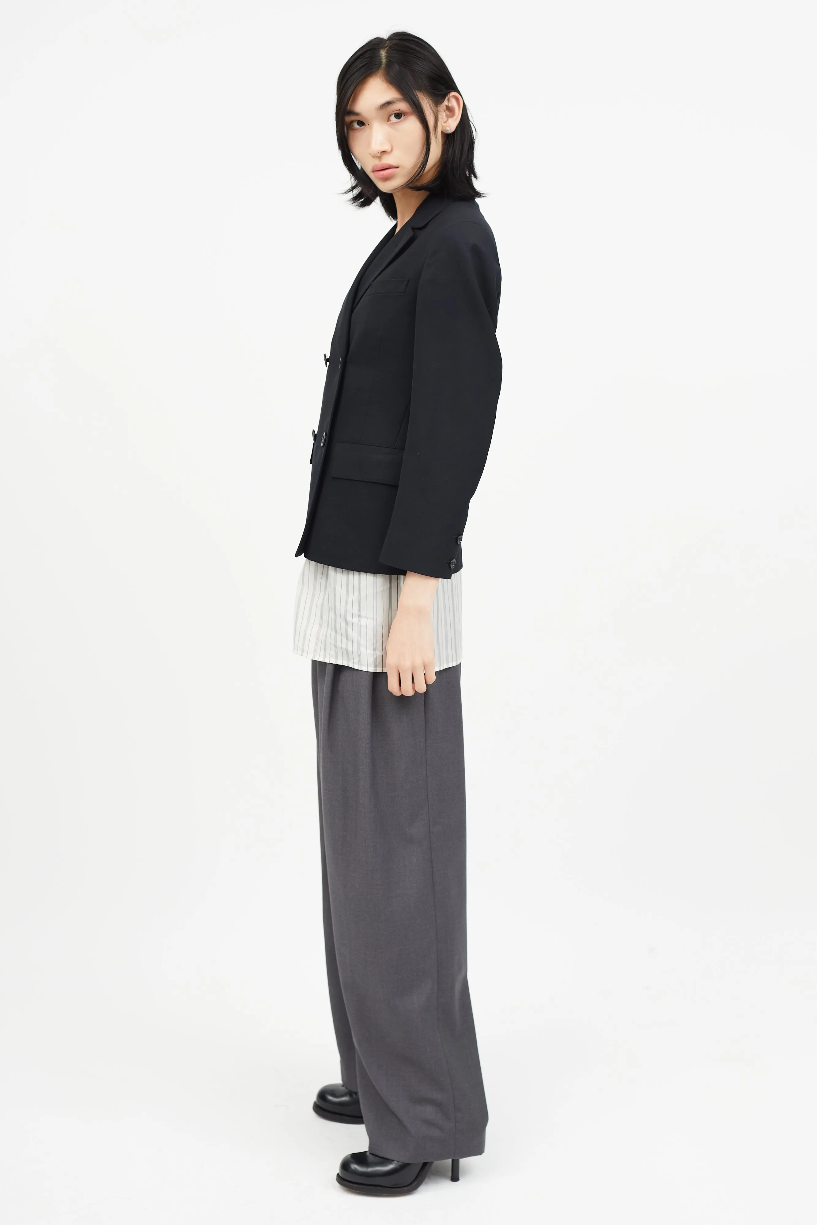 Black Double Breasted Wool Blazer