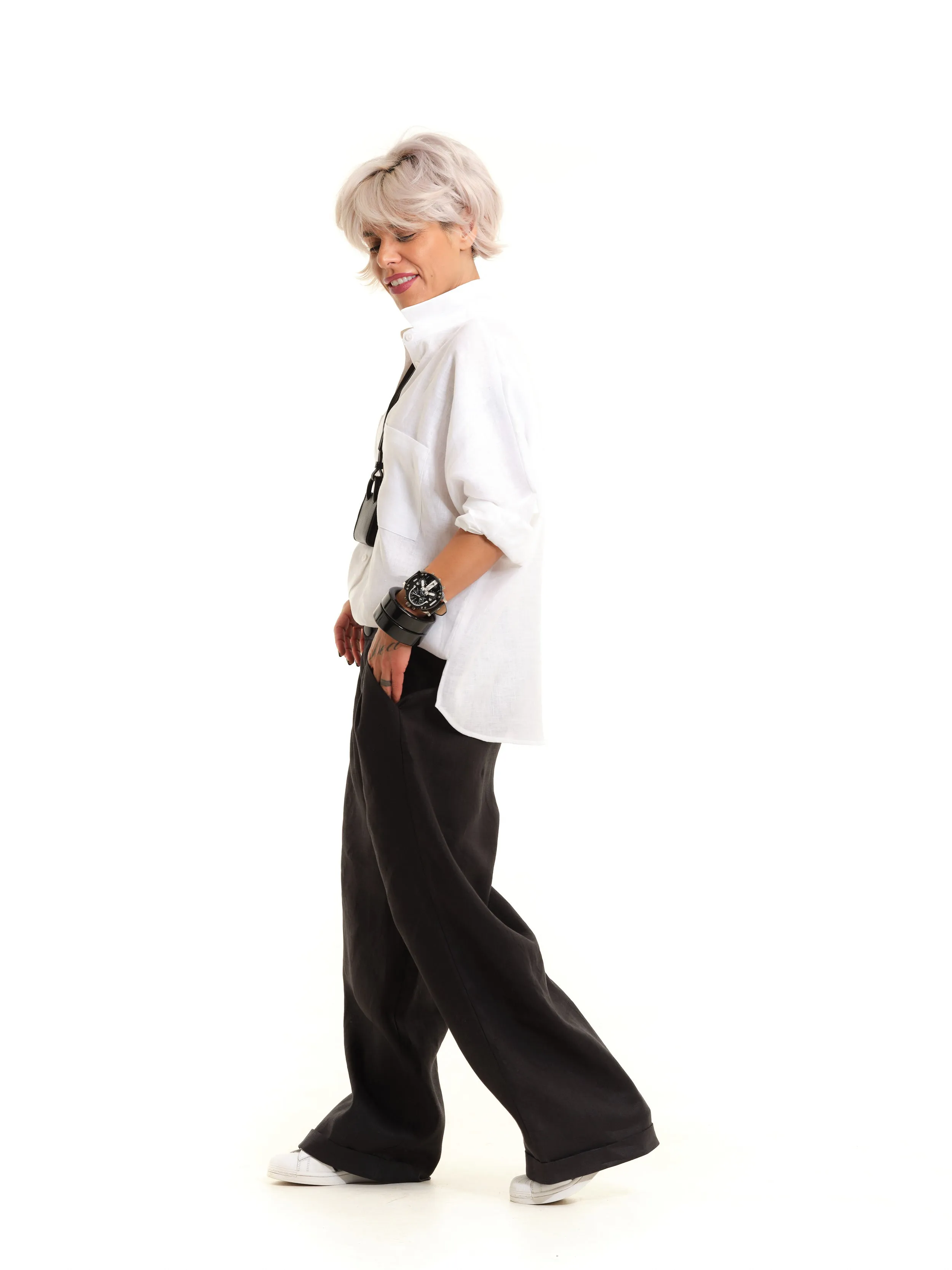 Black Linen Wide-Leg Pants