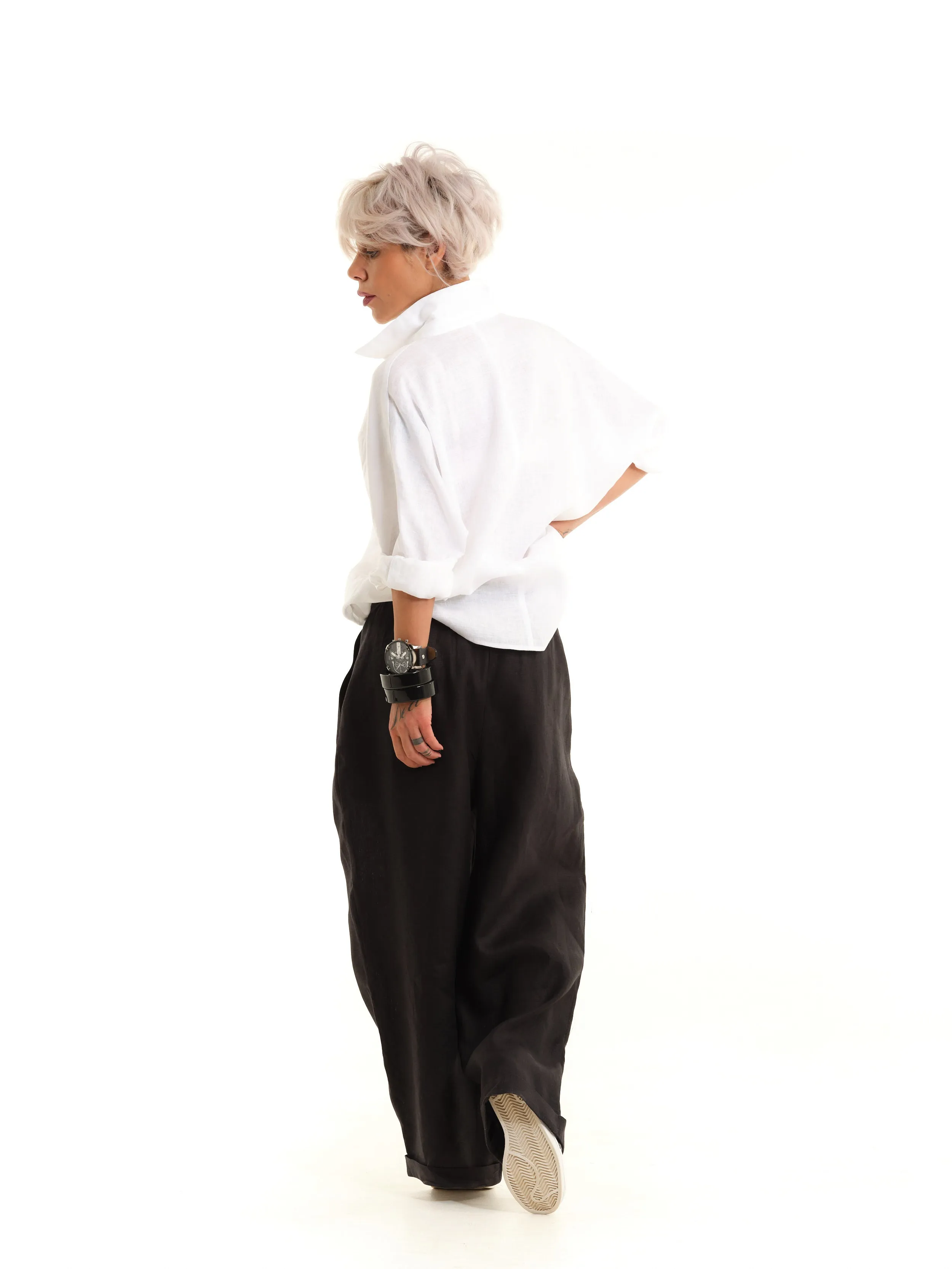 Black Linen Wide-Leg Pants
