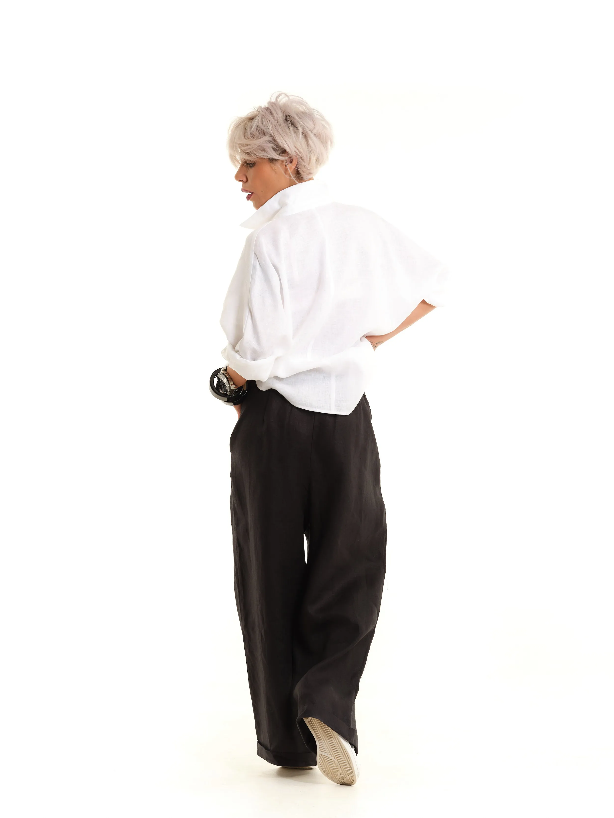 Black Linen Wide-Leg Pants