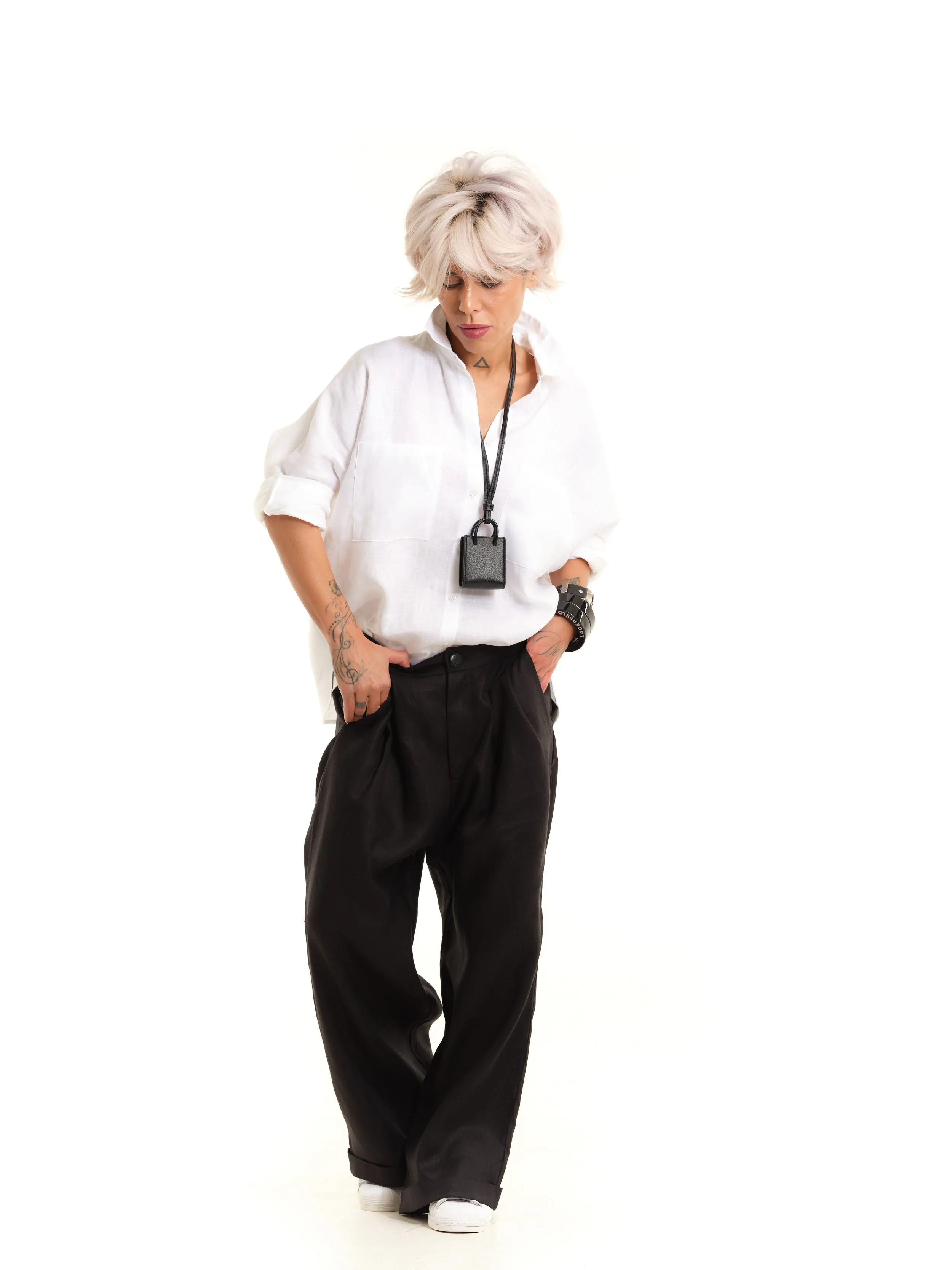 Black Linen Wide-Leg Pants