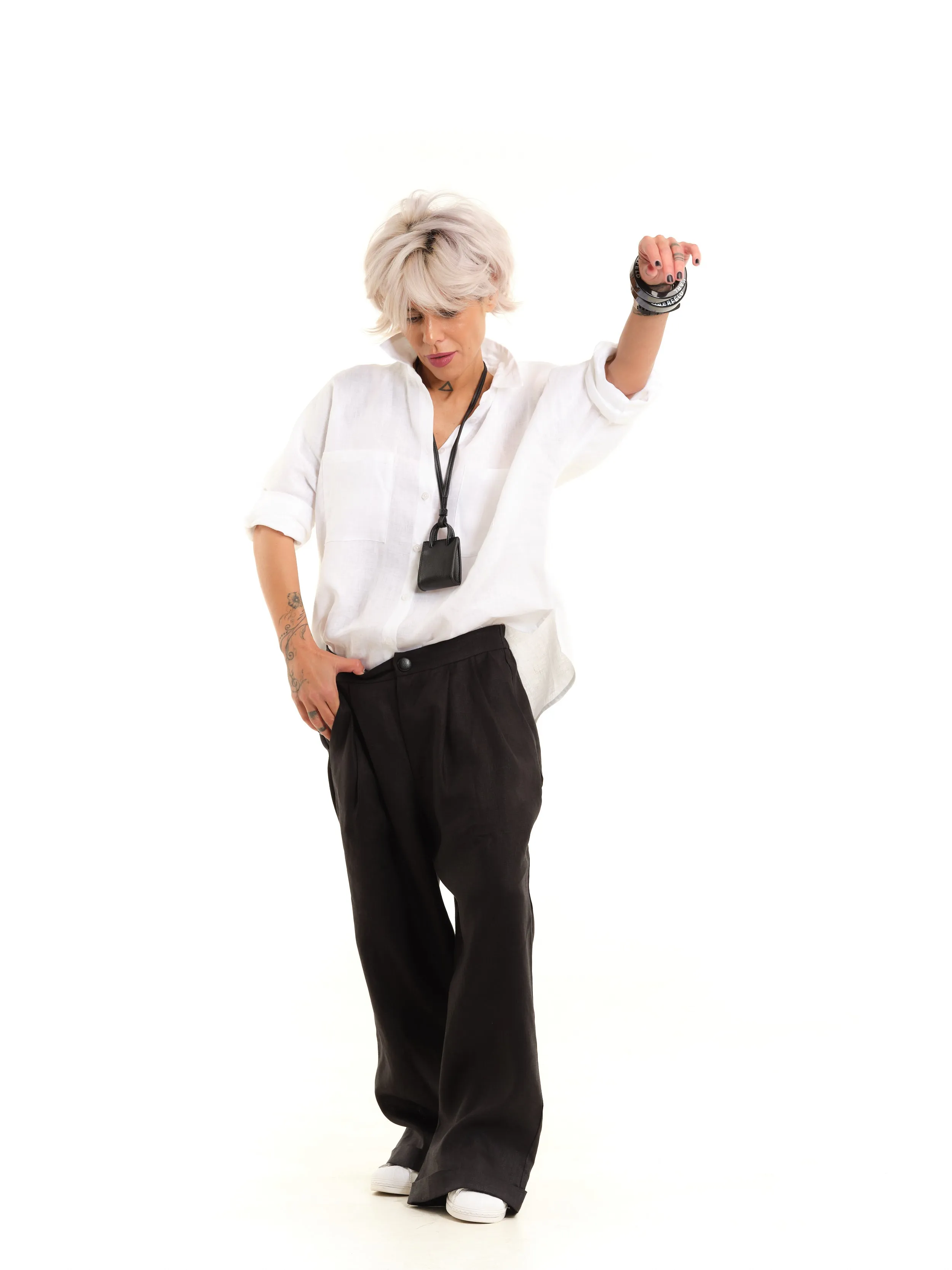 Black Linen Wide-Leg Pants