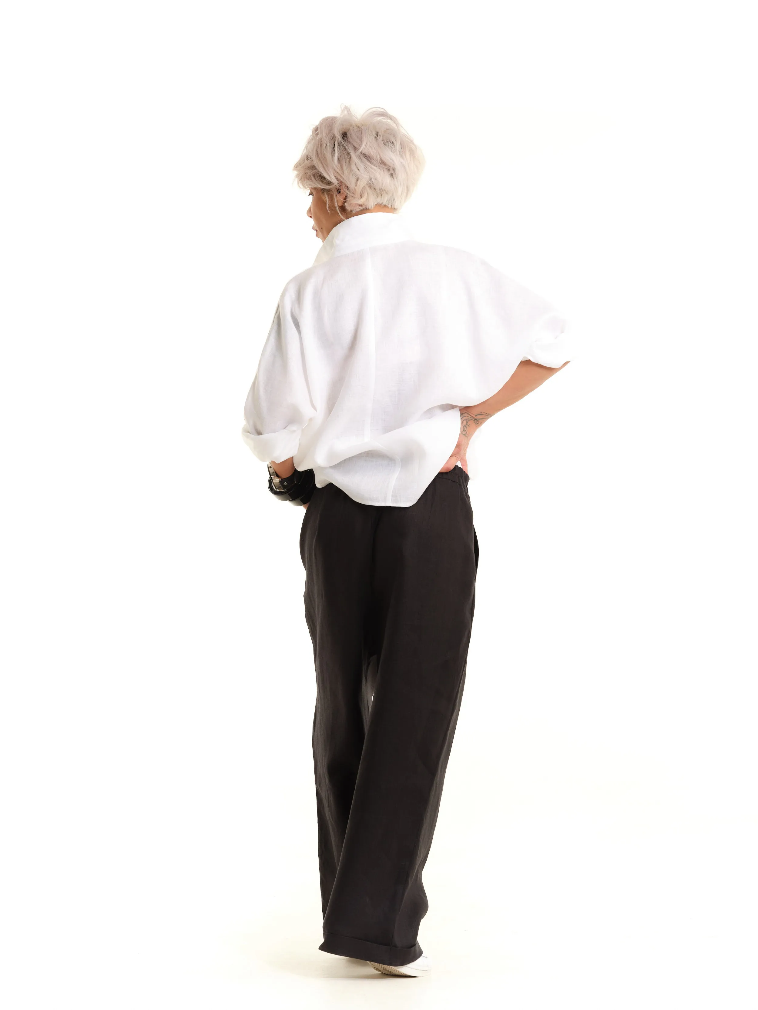 Black Linen Wide-Leg Pants