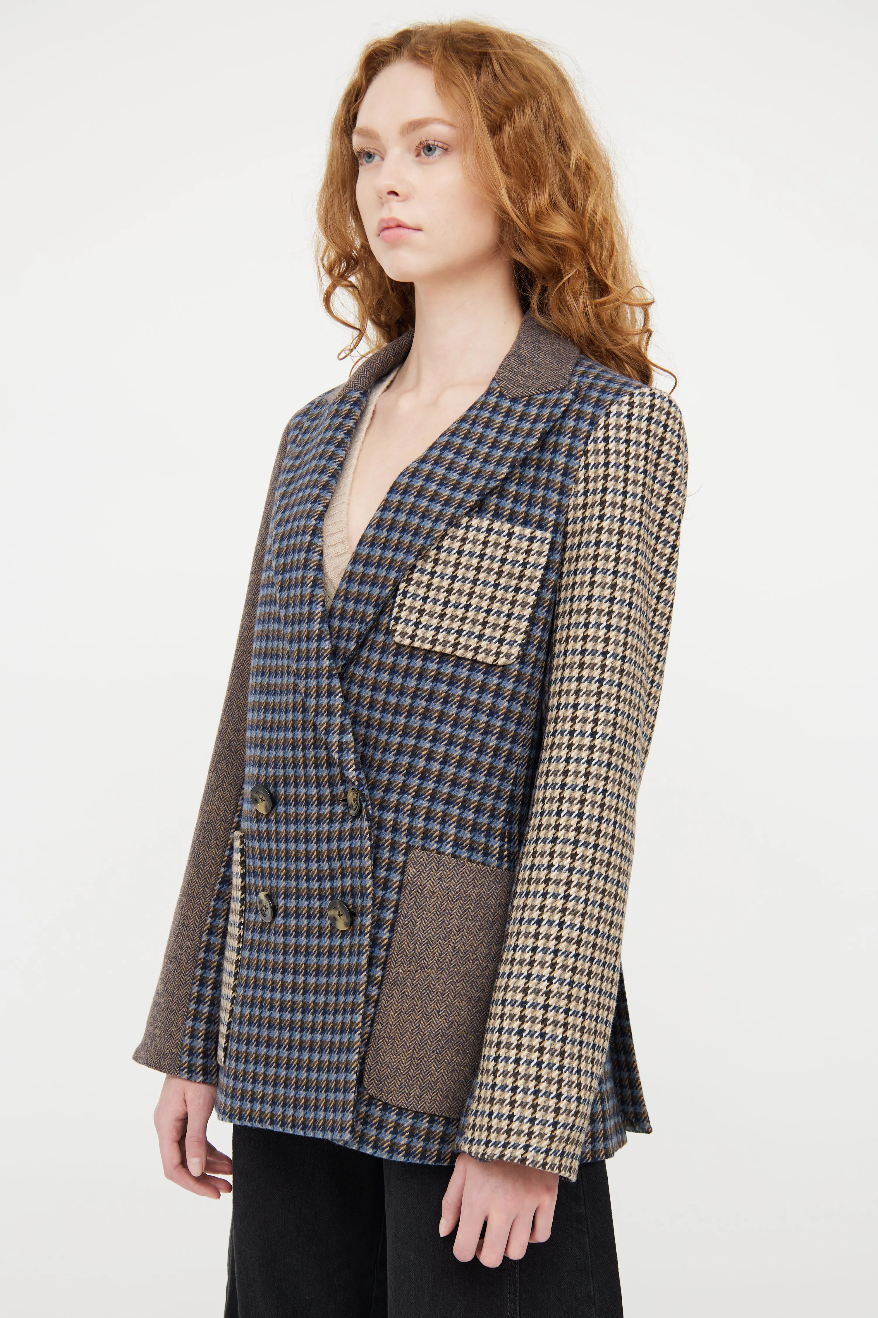 Blue & Multicolour Houndstooth Blazer