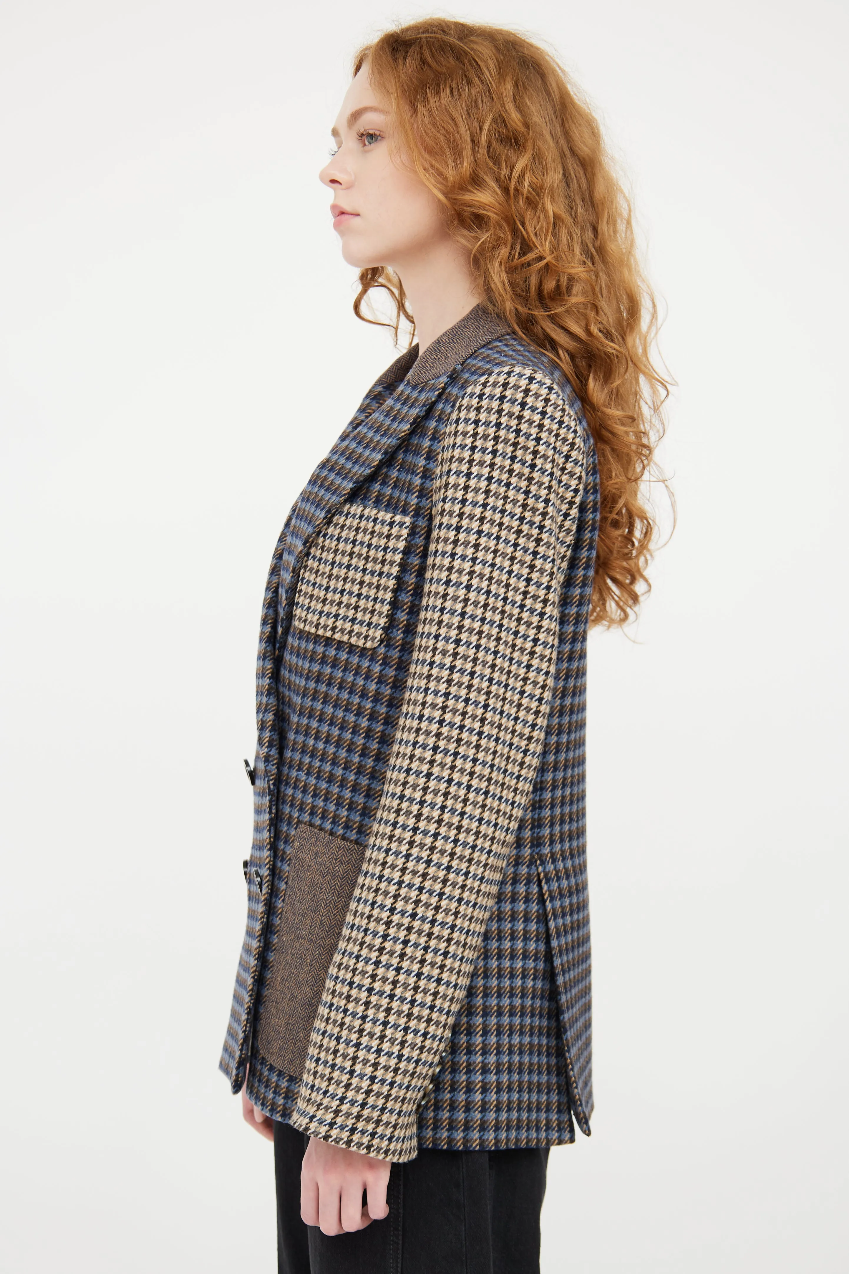 Blue & Multicolour Houndstooth Blazer