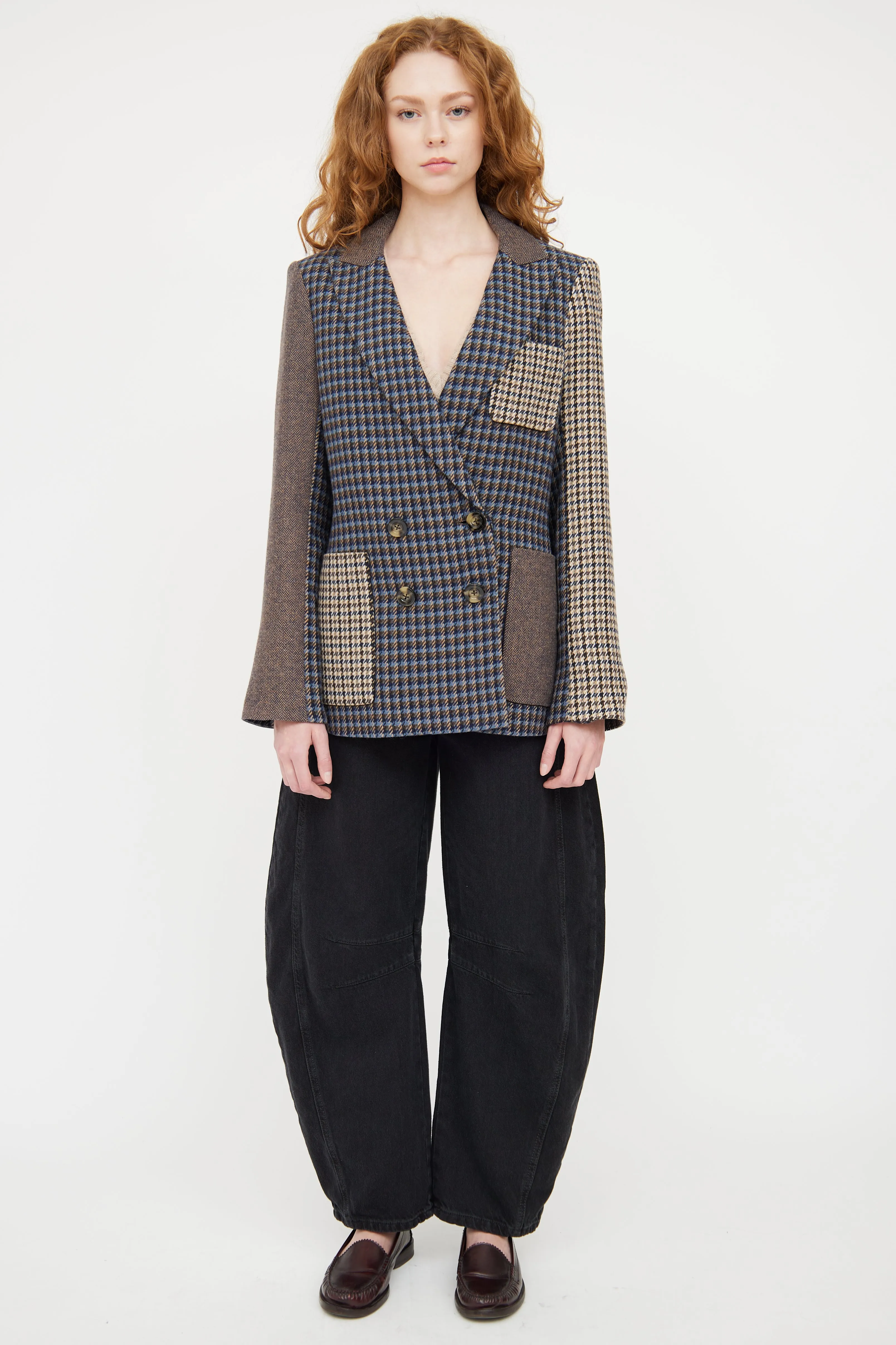 Blue & Multicolour Houndstooth Blazer
