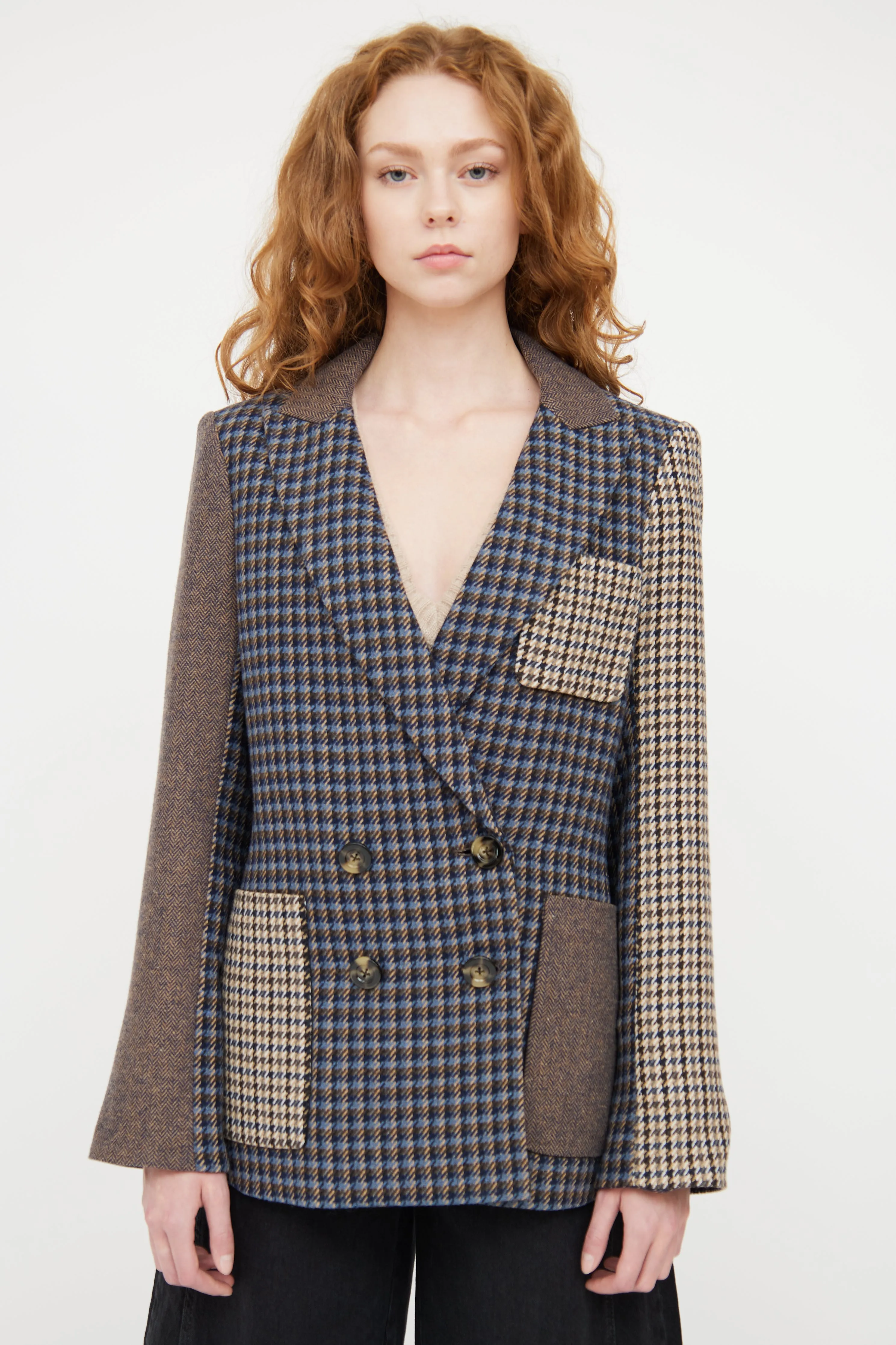 Blue & Multicolour Houndstooth Blazer