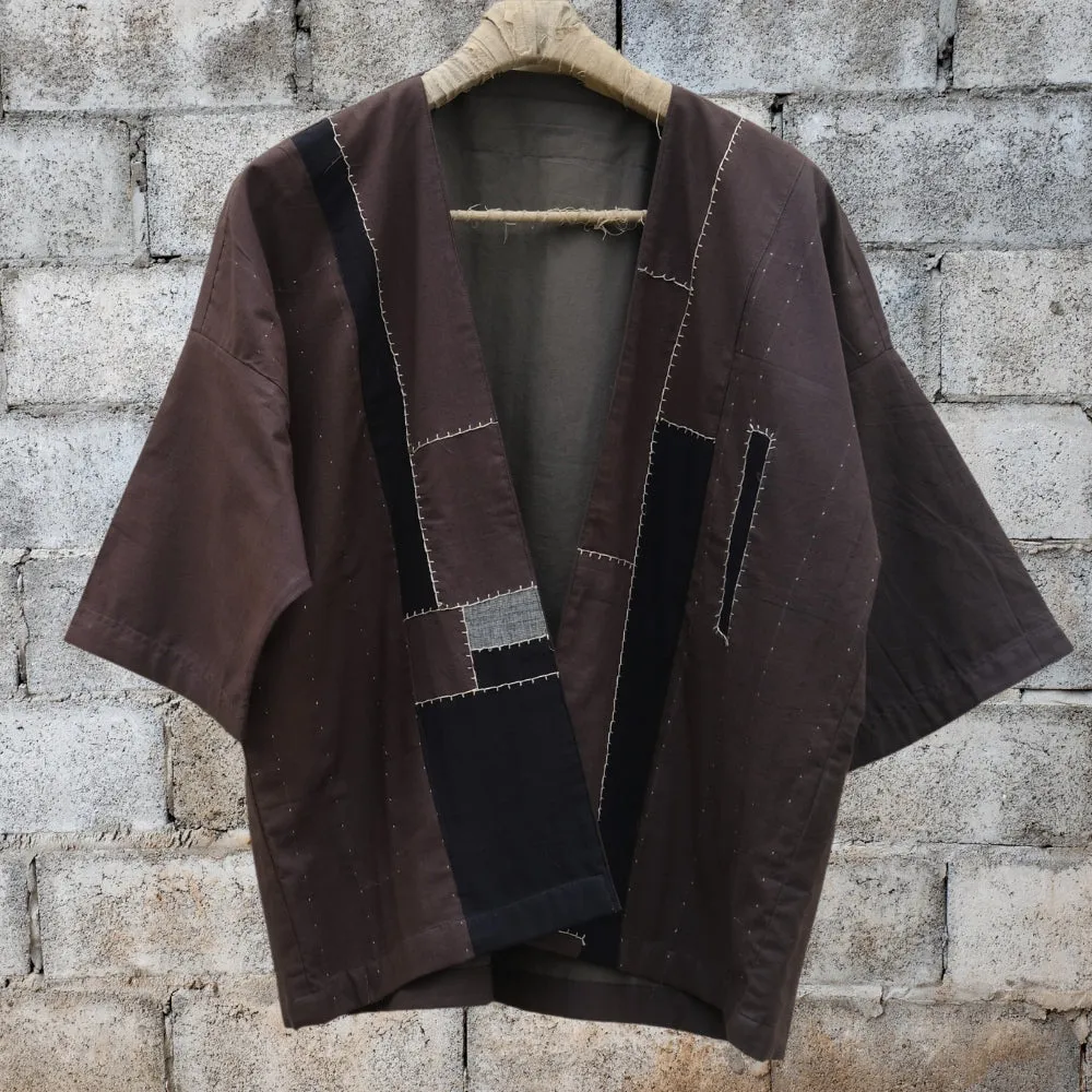 Brownish Grey Kimono Jacket | Oversize Style | Hand-Crafted | Kantha Embroidery
