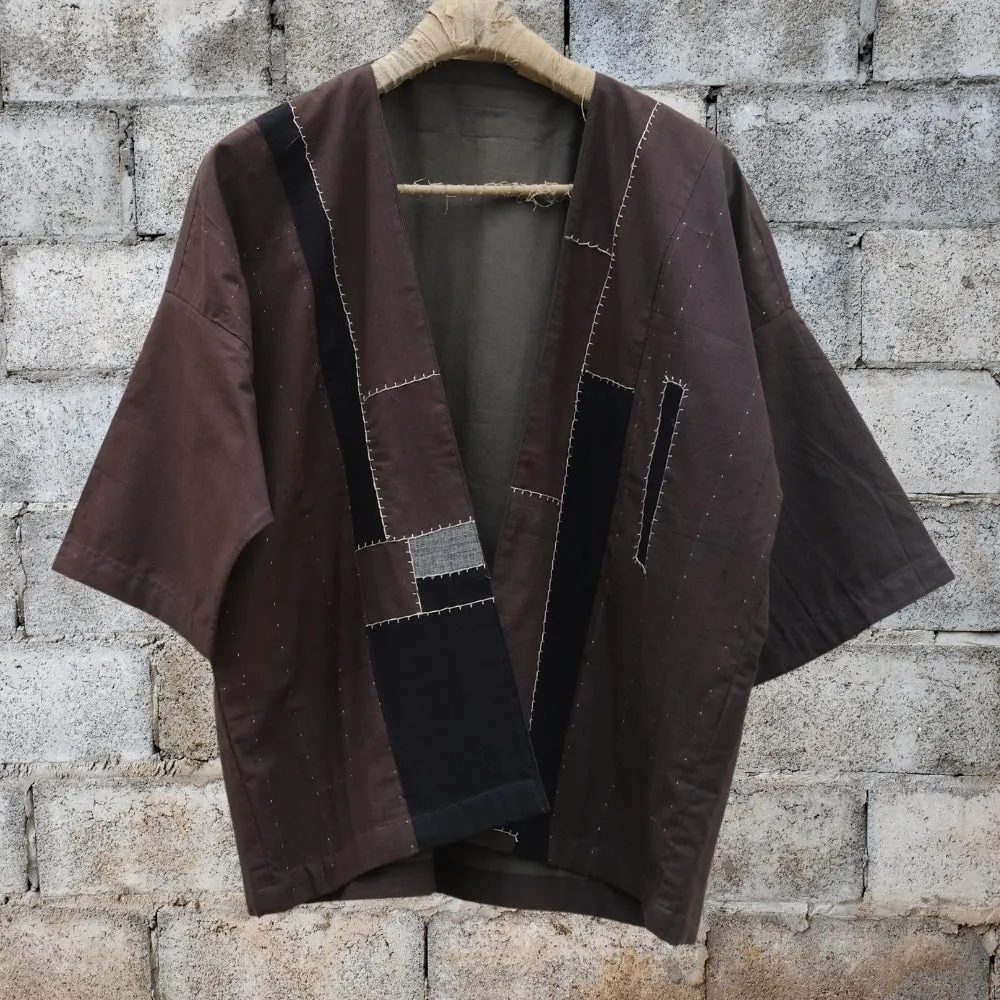 Brownish Grey Kimono Jacket | Oversize Style | Hand-Crafted | Kantha Embroidery