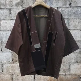 Brownish Grey Kimono Jacket | Oversize Style | Hand-Crafted | Kantha Embroidery