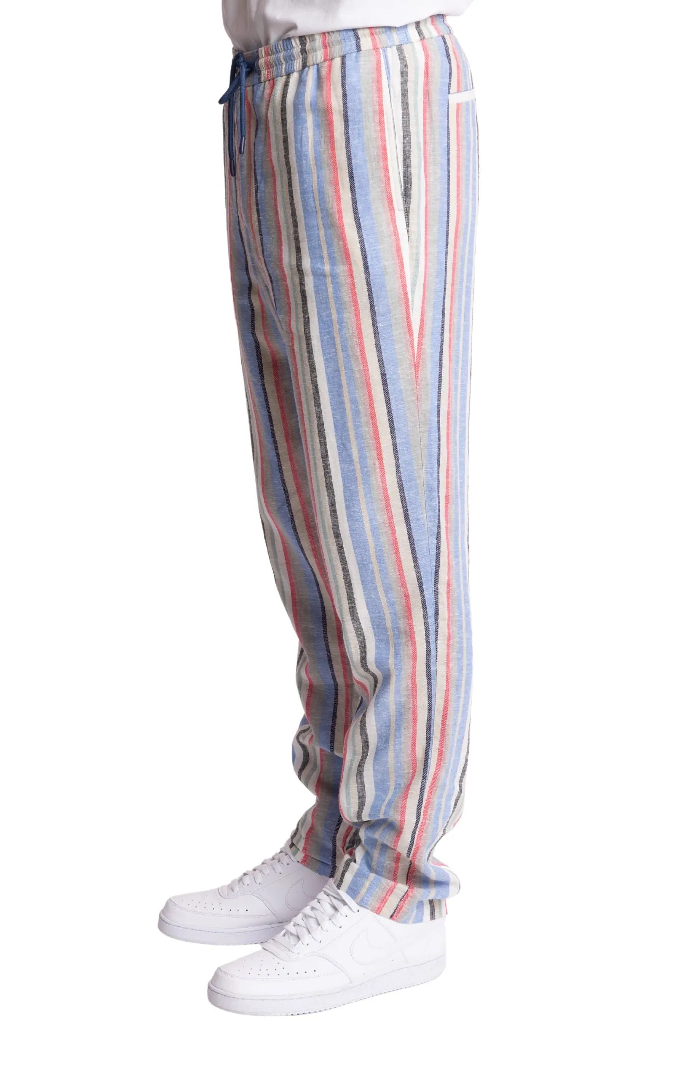 Chester Drawstring Pants - slim - Pink Blue Stripes