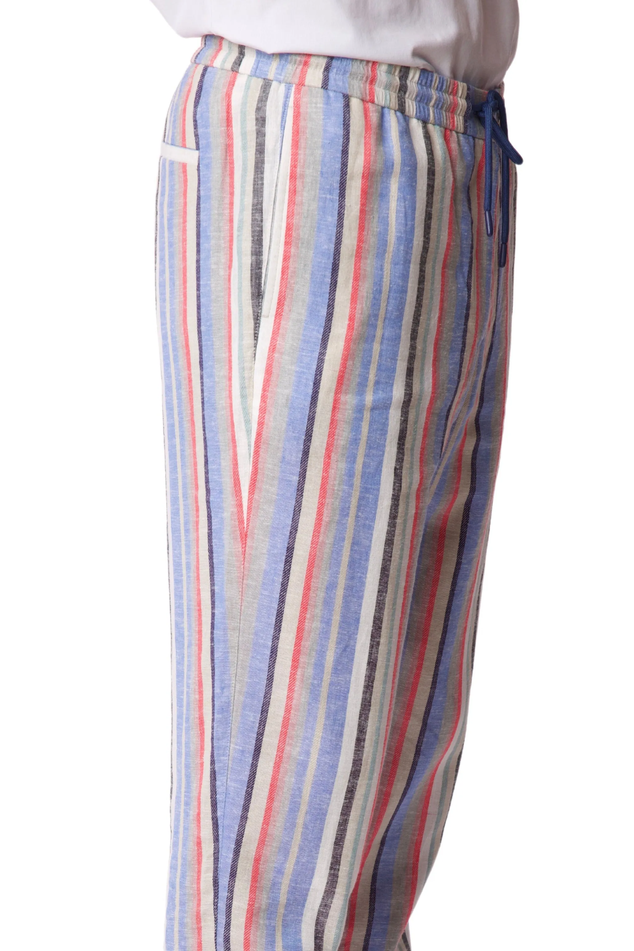 Chester Drawstring Pants - slim - Pink Blue Stripes