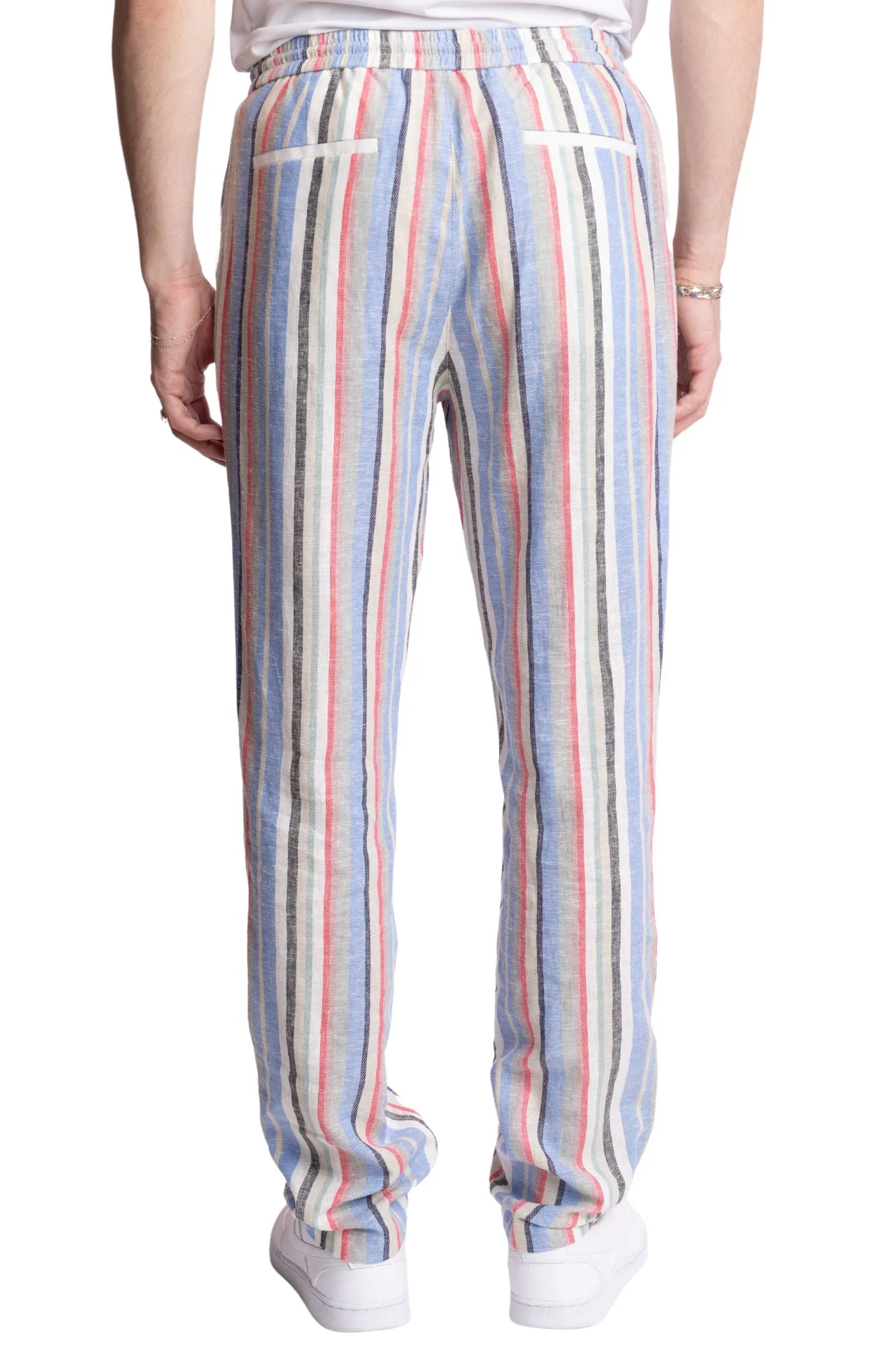 Chester Drawstring Pants - slim - Pink Blue Stripes