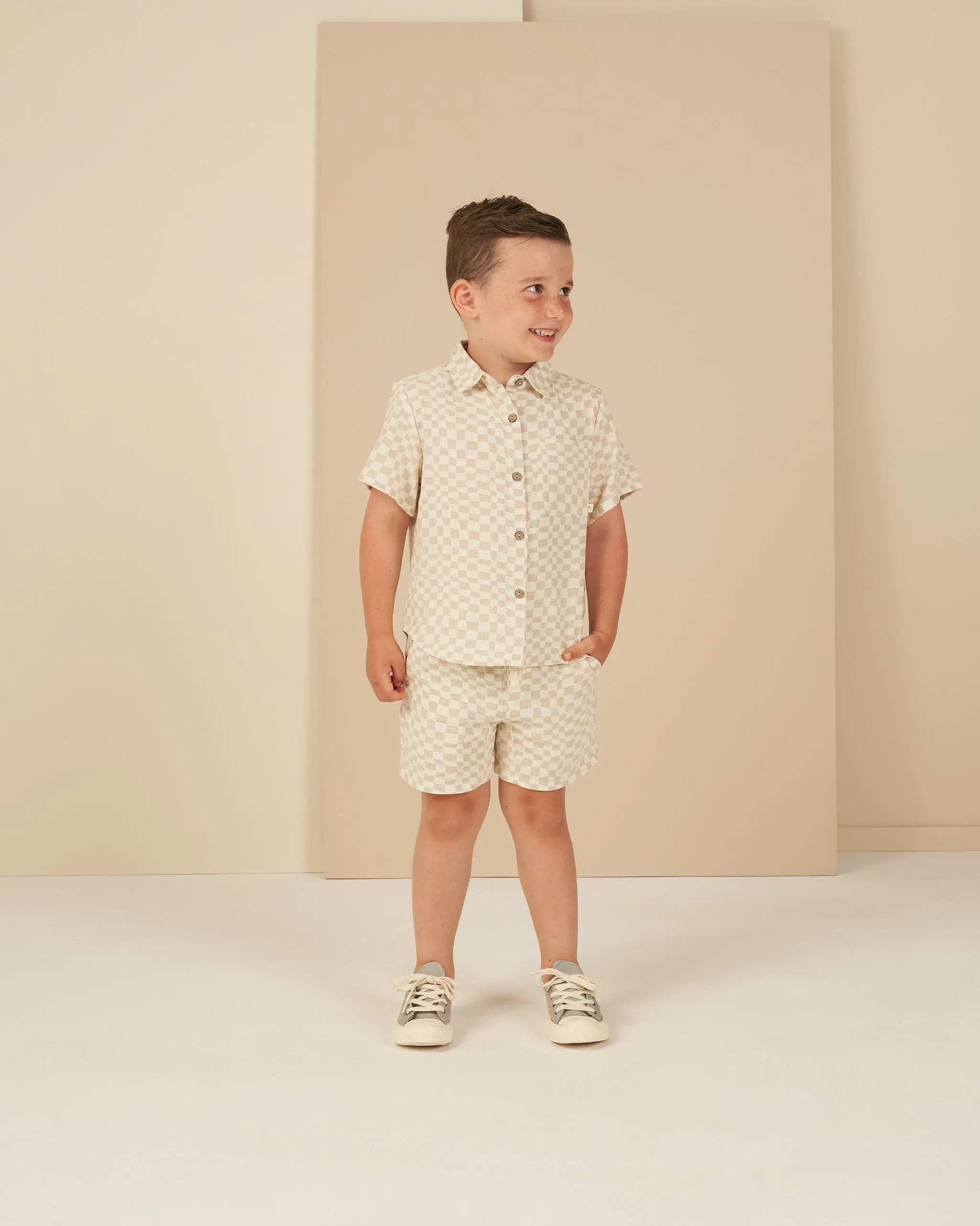 Collared Short Sleeve Shirt - Dove Check