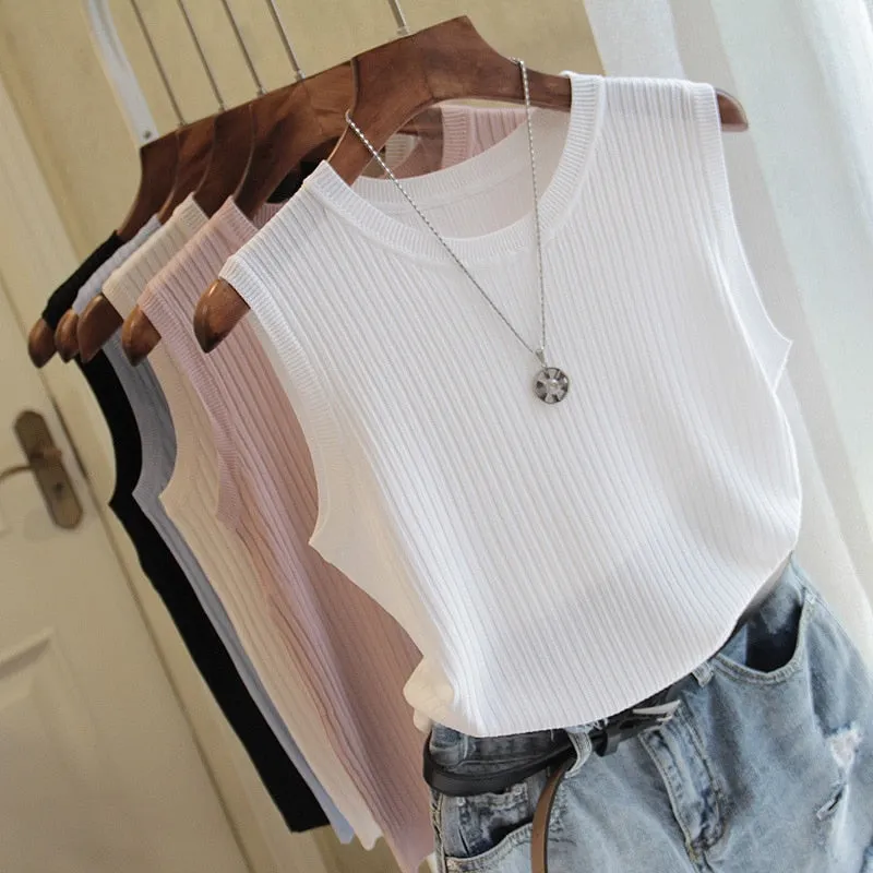 Fashion Woman Blouse 2023 Summer Sleeveless Blouse Women O-neck Knitted Blouse