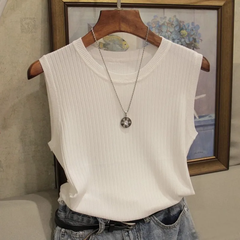 Fashion Woman Blouse 2023 Summer Sleeveless Blouse Women O-neck Knitted Blouse