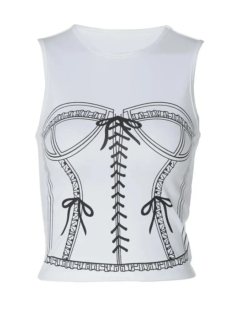Girlary Woman Knit Camisole Crew Neck Tank Top Off Shoulder Crochet Top Tight Bodycon Thin Graphic Elegant Streetwear Sexy Gyaru Ins