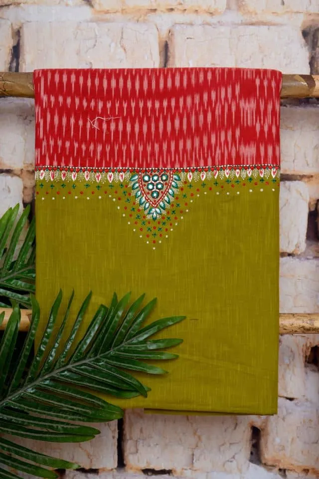 Green Ikat Customised Unstitched Suit