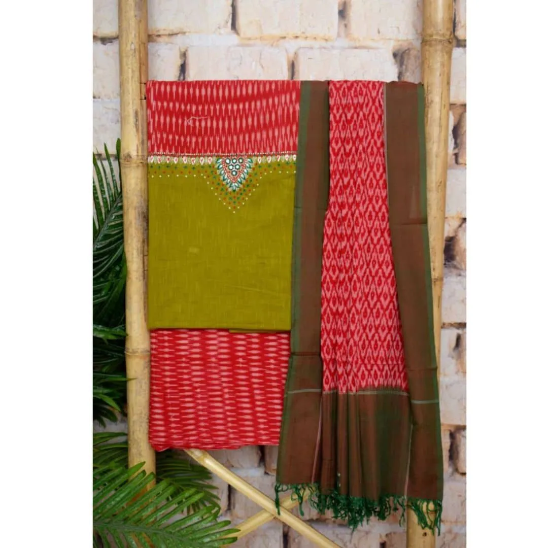 Green Ikat Customised Unstitched Suit