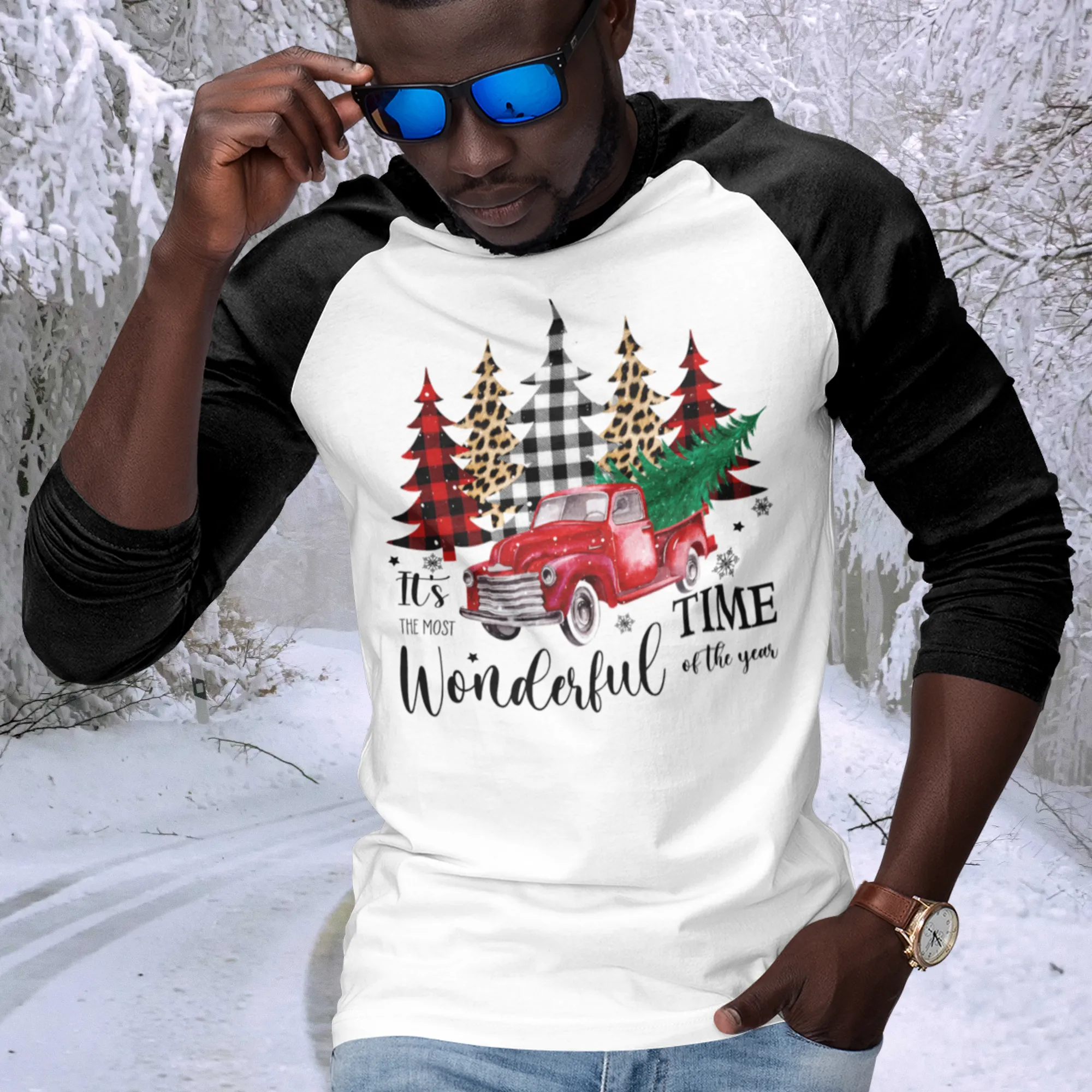 It's The Most Wonderful Time of The Year Flannel Red Truck Christmas Raglan Shirt