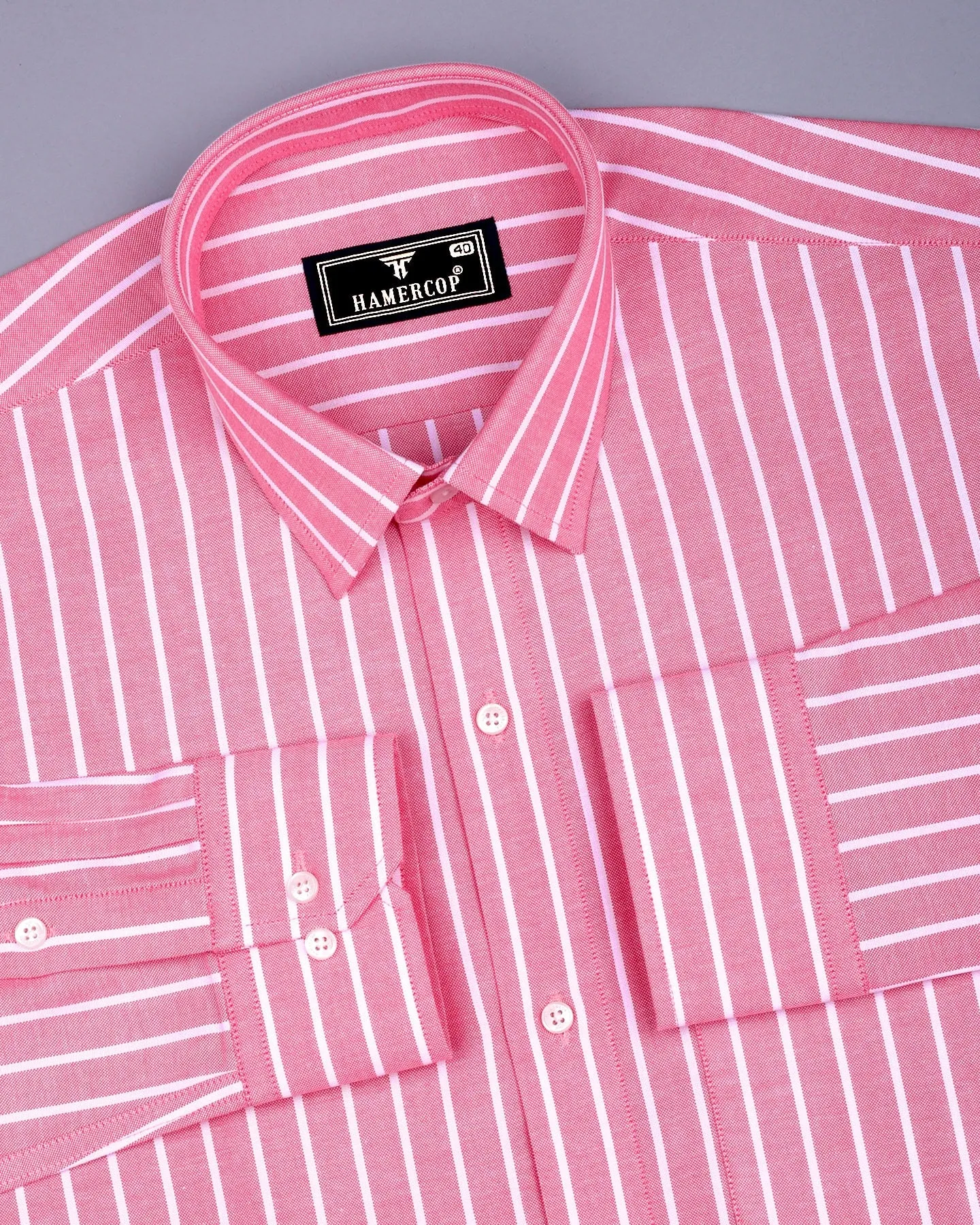 Lapis Pink With White Stripe Oxford Cotton Shirt