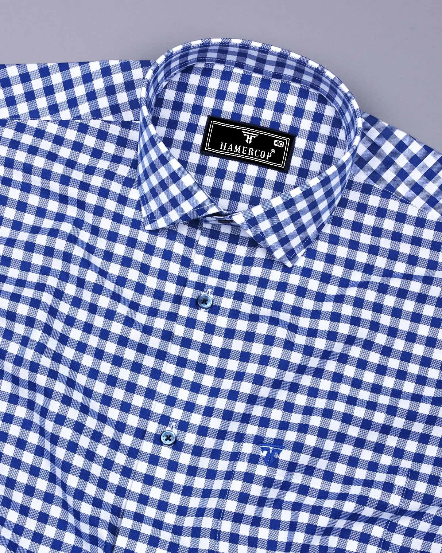 Majelo Navyblue With White Check Oxford Cotton Shirt
