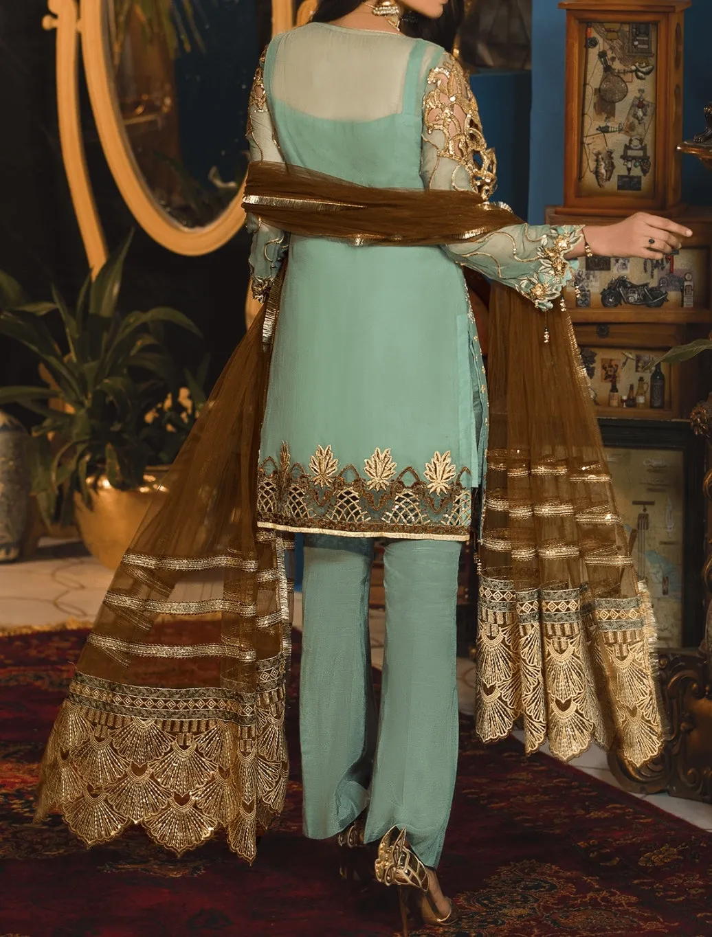 Pakistani suit with pants for women # P2679