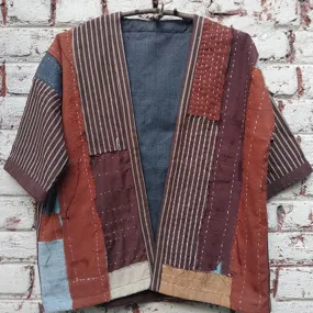 Rust Kantha Kimono Jacket | Patch Style | Hand-Crafted | Kantha Embroidery