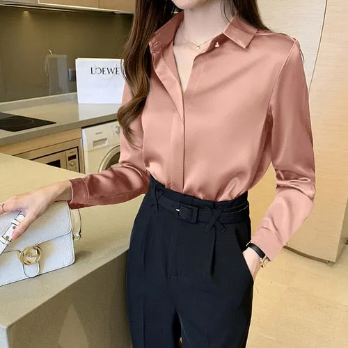 Satin Women's Shirt Long Sleeve Fashion Woman Blouse 2023 Solid Top Female Shirts and Blouse Basic