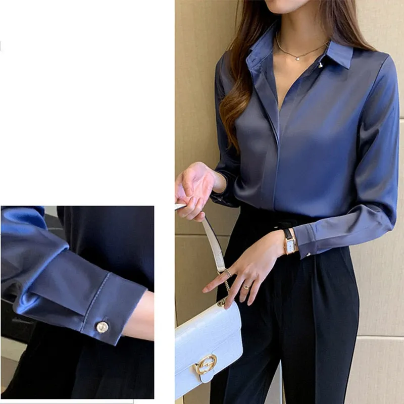 Satin Women's Shirt Long Sleeve Fashion Woman Blouse 2023 Solid Top Female Shirts and Blouse Basic