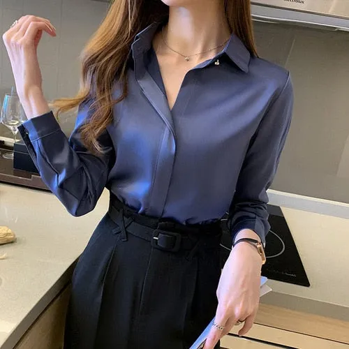Satin Women's Shirt Long Sleeve Fashion Woman Blouse 2023 Solid Top Female Shirts and Blouse Basic