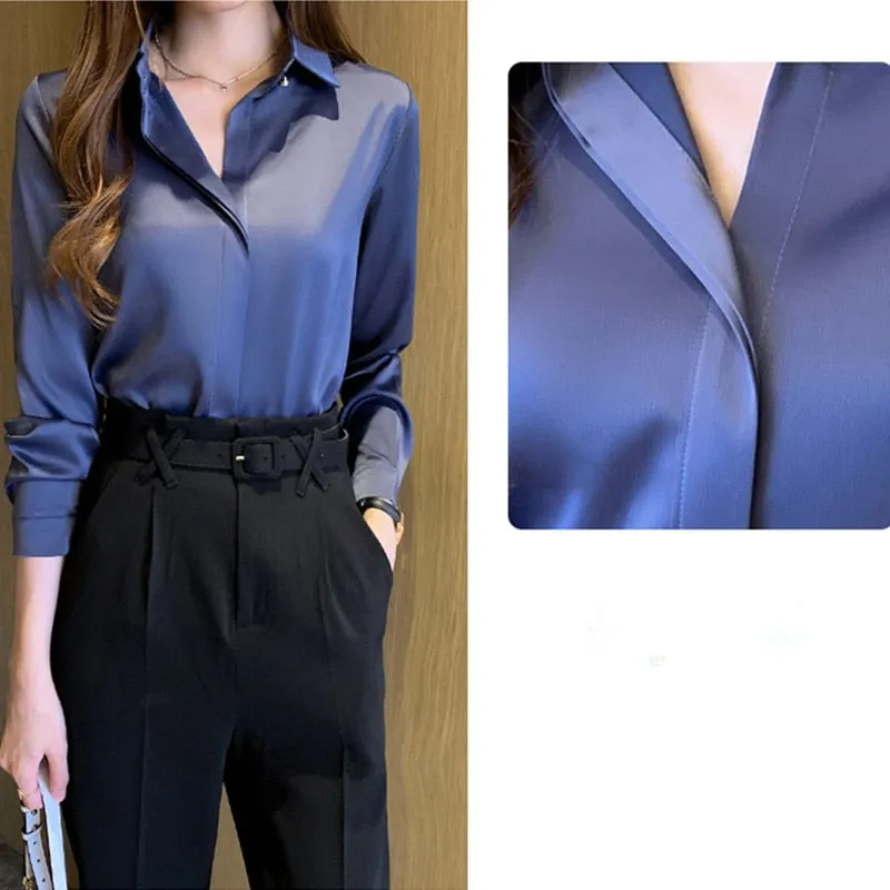 Satin Women's Shirt Long Sleeve Fashion Woman Blouse 2023 Solid Top Female Shirts and Blouse Basic