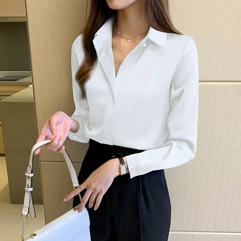 Satin Women's Shirt Long Sleeve Fashion Woman Blouse 2023 Solid Top Female Shirts and Blouse Basic