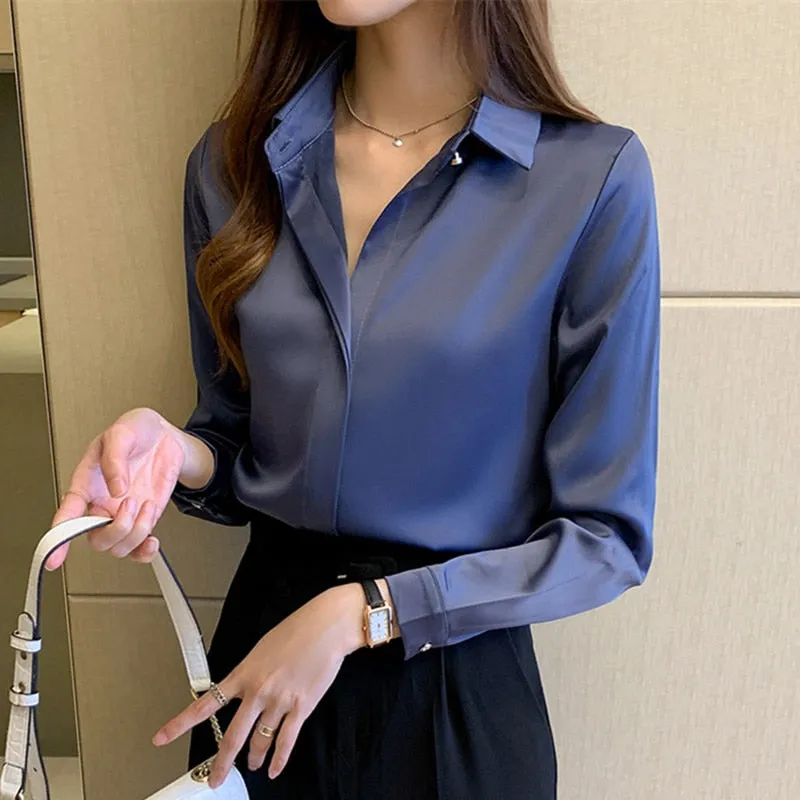 Satin Women's Shirt Long Sleeve Fashion Woman Blouse 2023 Solid Top Female Shirts and Blouse Basic
