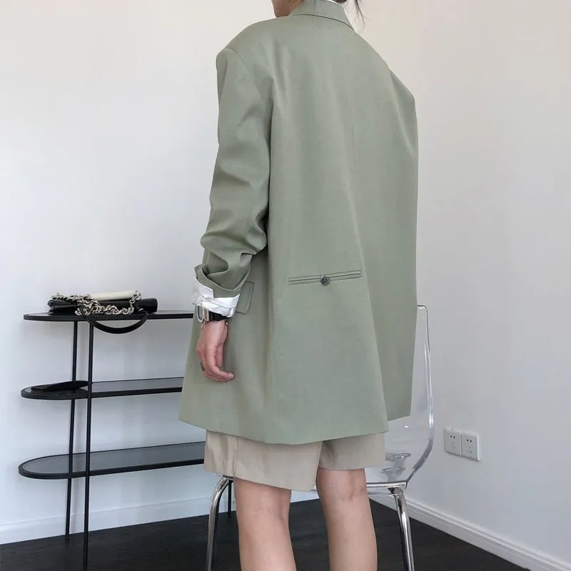 Wjczt Spring and autumn women's casual solid color double-breasted pocket decoration loose jacket