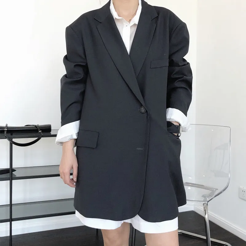 Wjczt Spring and autumn women's casual solid color double-breasted pocket decoration loose jacket