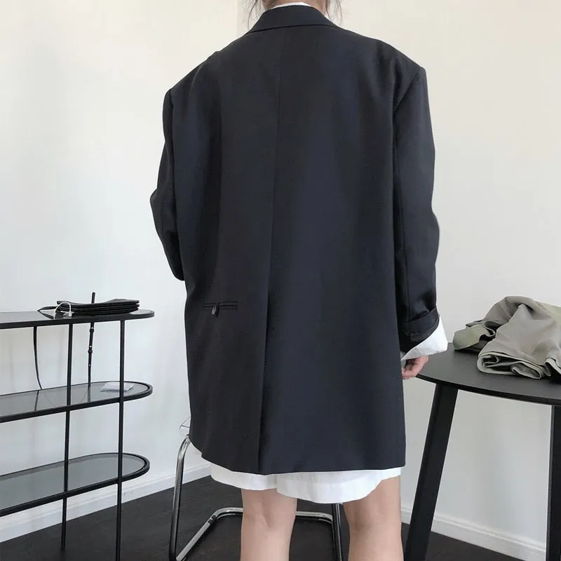 Wjczt Spring and autumn women's casual solid color double-breasted pocket decoration loose jacket