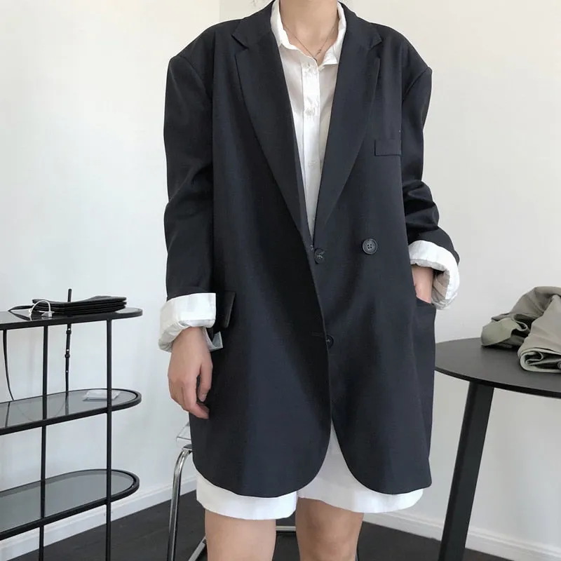 Wjczt Spring and autumn women's casual solid color double-breasted pocket decoration loose jacket